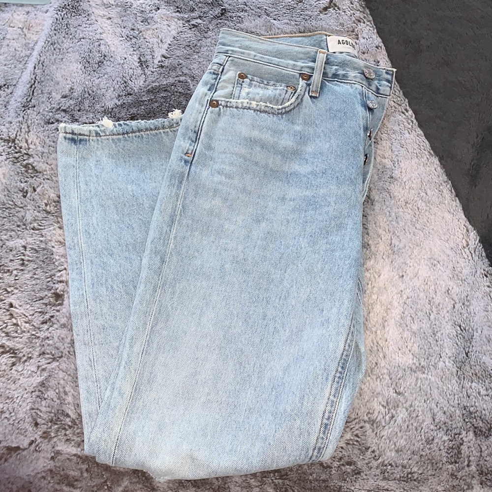 Agolde Light Blue Riley Ripped Jeans 25 - Picture 3 of 5